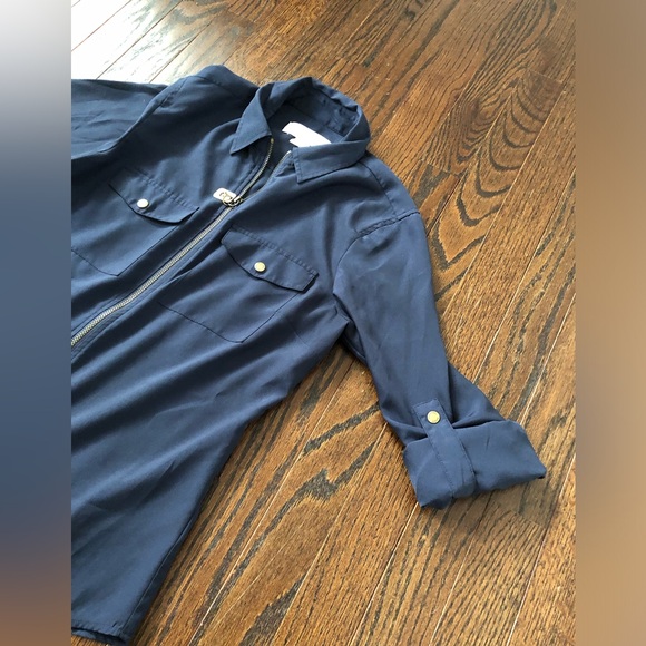 Michael Kors Women’s XS Navy Blue Long/Short-Sleeves Full-Zip Collared Blouse - Picture 5 of 10